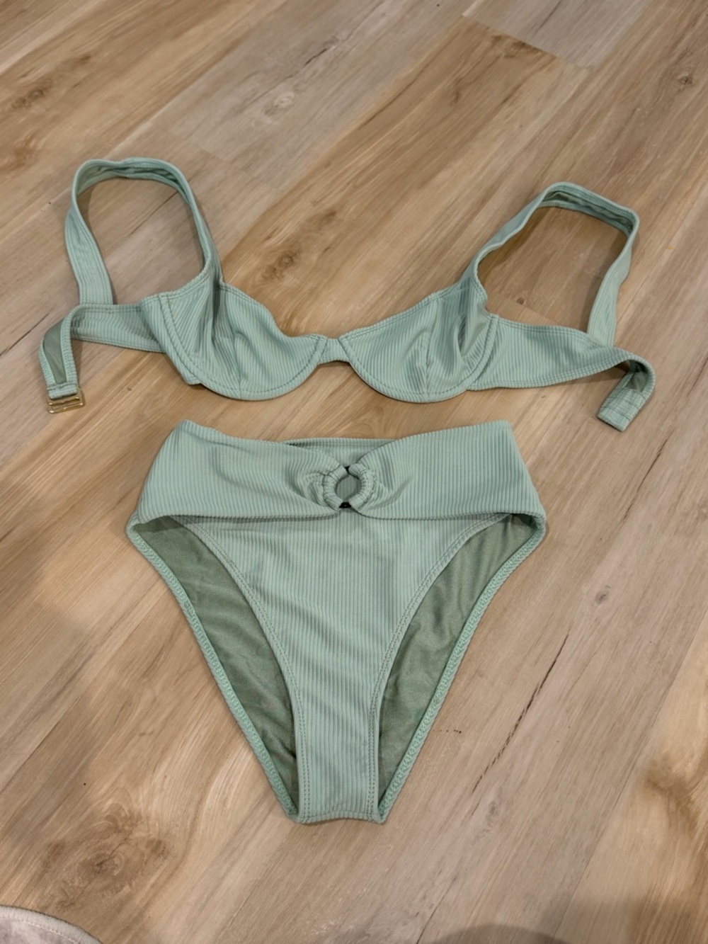House of Harlow 1960 Ribbed Bikini Set in Sage Green